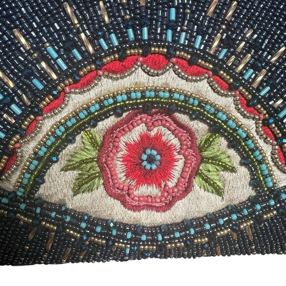 Mary Frances Blue Beaded Mystic Flap Crossbody Bag Gold Chain Crossbody - Picture 4 of 16